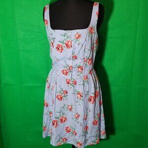 AS U WISH Floral Print Summer Dress Blue Size Medium Cottagecore Milkmaid NWT